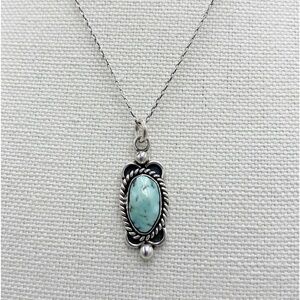 Vintage Sterling Silver Natural Blue Stone Pendant Necklace